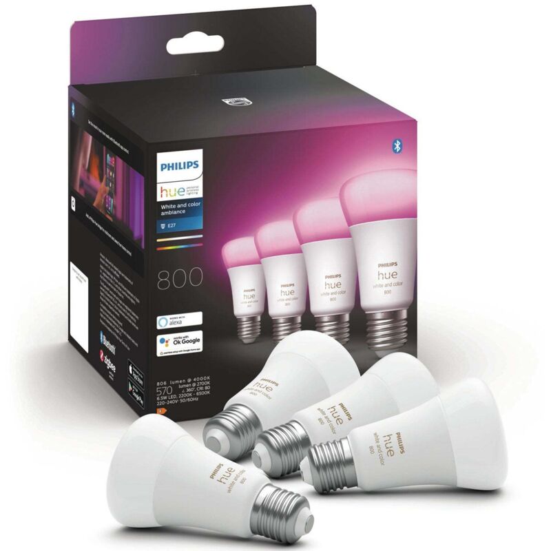 Philips Hue - 4 glÜhbirnen e27 6.5w a60 hue weiss und farbe ambiance 929002489604 32840200