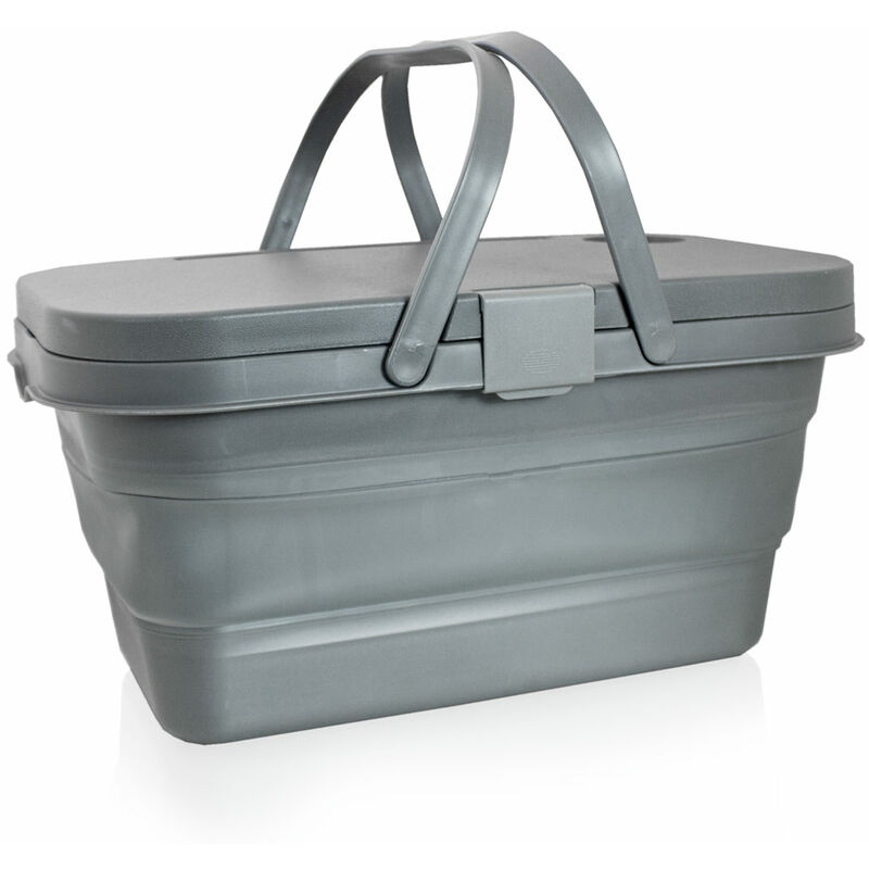 Bituxx - Picknickkorb faltbar mit Deckel Picknicktisch picnic basket Einkaufskorb Camping Korb (Grau)