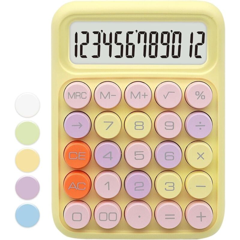 1 (157 x 111 x 27 mm) Zitronengelber Taschenrechner, Standard-Taschenrechner mit 12-stelliger Anzeige, Bürobedarf und Schreibtischzubehör