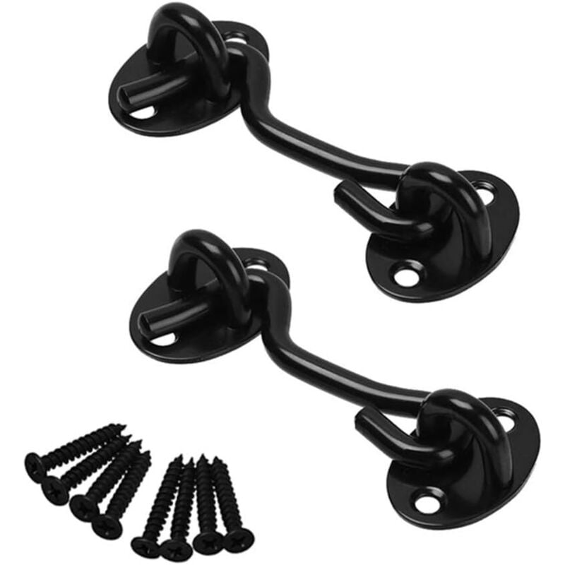 Pieces Stainless Steel Cabin Hook Eye Door Latch with 3 Inch Screws for Shed Door Garage Doors - Black