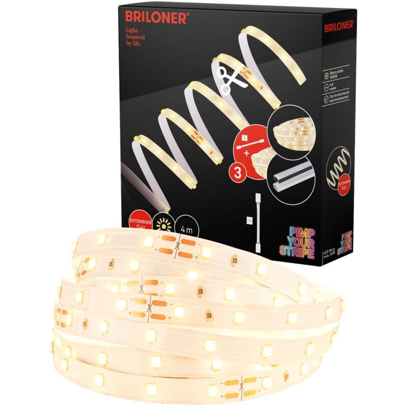 Briloner - Pimp Your Stripe Erweiterungsset led Strip 4m, Warmweiß, kürzbar, An/Aus