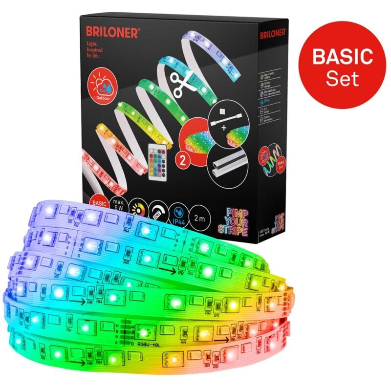 Briloner - Pimp Your Stripe Starterset led Strip 2m, IP44 Aussen, rgb+w, Fernbedienung