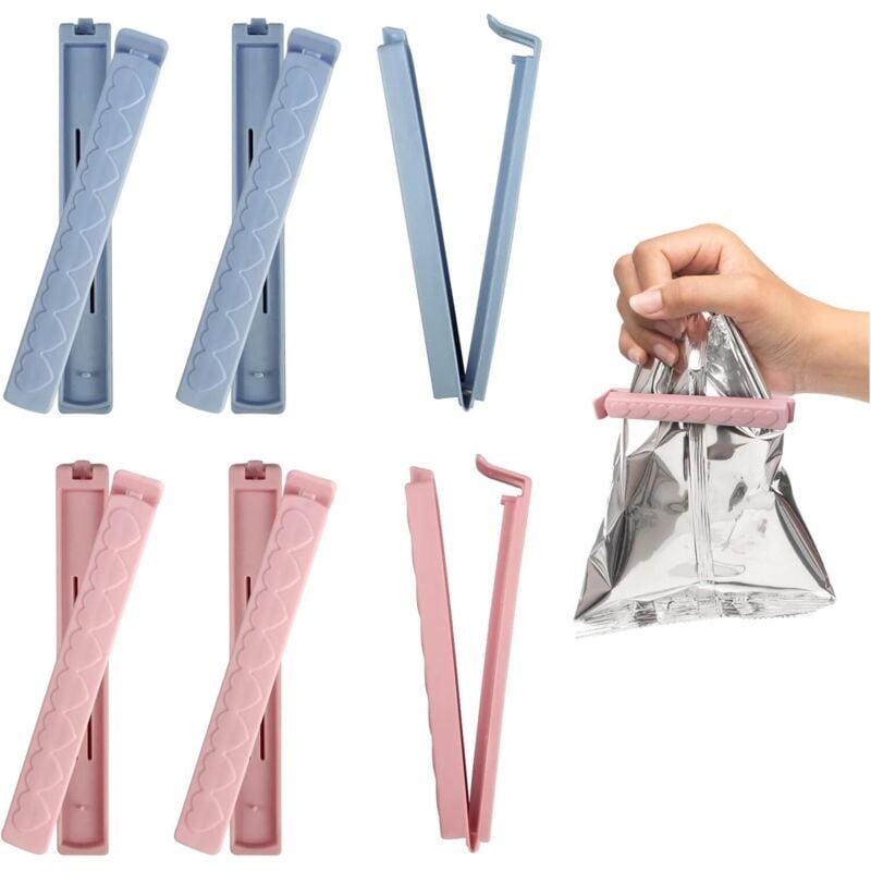 Pink + Blau – Lebensmittel-Verschlussklammern, 10 Plastiktüten-Verschlussklammern zum Verschließen von Lebensmitteln, Snacks, Kaffee,