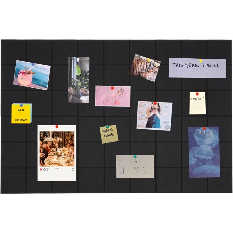 Pinnwand Kork 6 Stück mit 1 Box Pinnnadeln, 30x30cm Selbstklebende Korkwand für Büro Küche Filzboard Memotafeln Memo Boards Bulletin Board Fotos