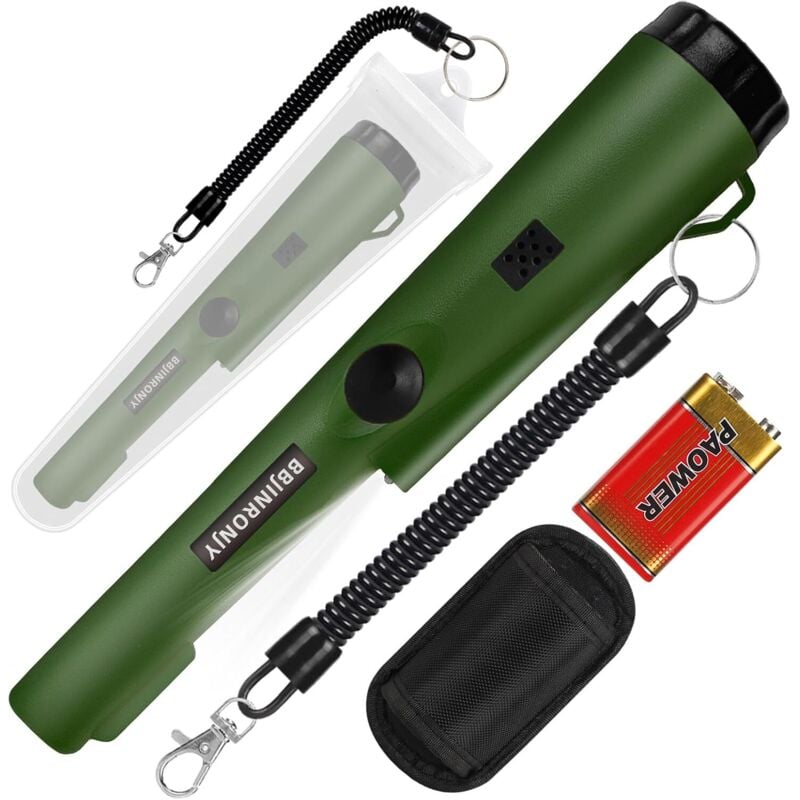 Pinpointer-Metalldetektor für die Metallsuche, Schatzsuche, 360-Grad-Schatzfinder mit Gürtel, Holster, LED, wasserdichtes Werkzeugzubehör (Grün)