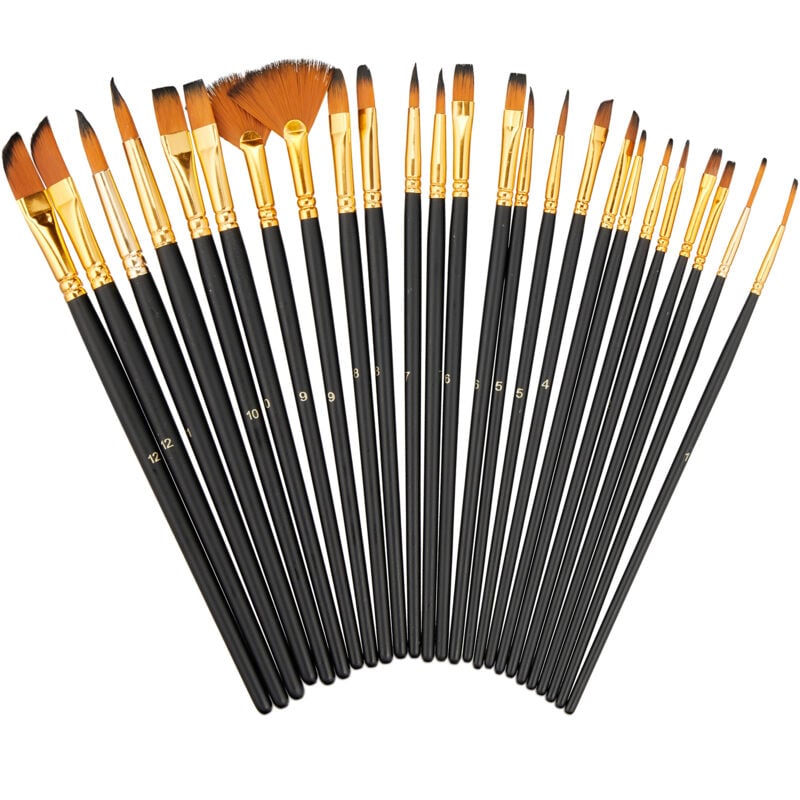 Relaxdays Pinsel Set, 25-teilig, Acryl-, Öl- & Wasserfarben, Hobby & Schule, Nylon-Borsten, Malpinsel-Set, mehrfarbig