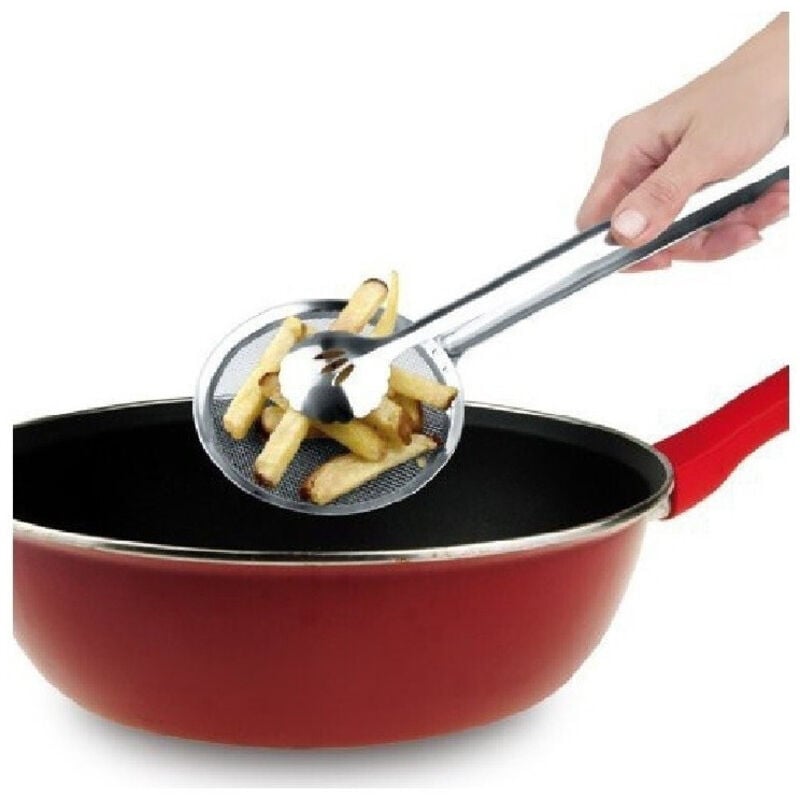 Trade Shop Traesio - Trade Shop - zange mit sieb frittiertes essen ABGIEßFACH frittiertes essen netz pommes schaufel stahl küche -