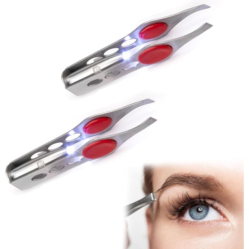 Ersandy - Pinzette mit LED-Licht, professionelle Pinzette, leuchtende Pinzette, Augenbrauenpinzette aus Edelstahl, leuchtende Pinzette,