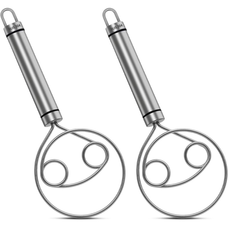 Piuluvor® 2 Stück dänischer Teigbesen, 304 Edelstahl, Doppellöcher, Teigbesen zum schnellen Mischen von Brot, Teigbesen für Mehl, Pizza, Kuchen,