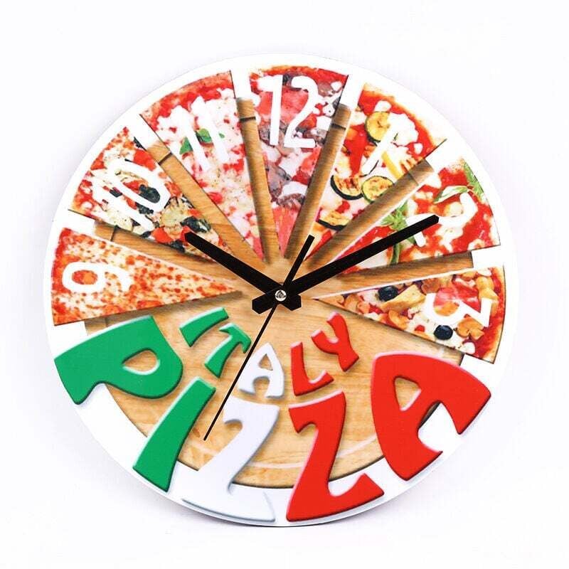 Pizza-Wanduhr, Uhr mit Pizza-Muster, Schlafzimmeruhr, Holz-Wanduhr, Dekorative Wanduhr, Büro-Wanduhr, Moderne Wanduhr, Wanduhren, Holzuhr