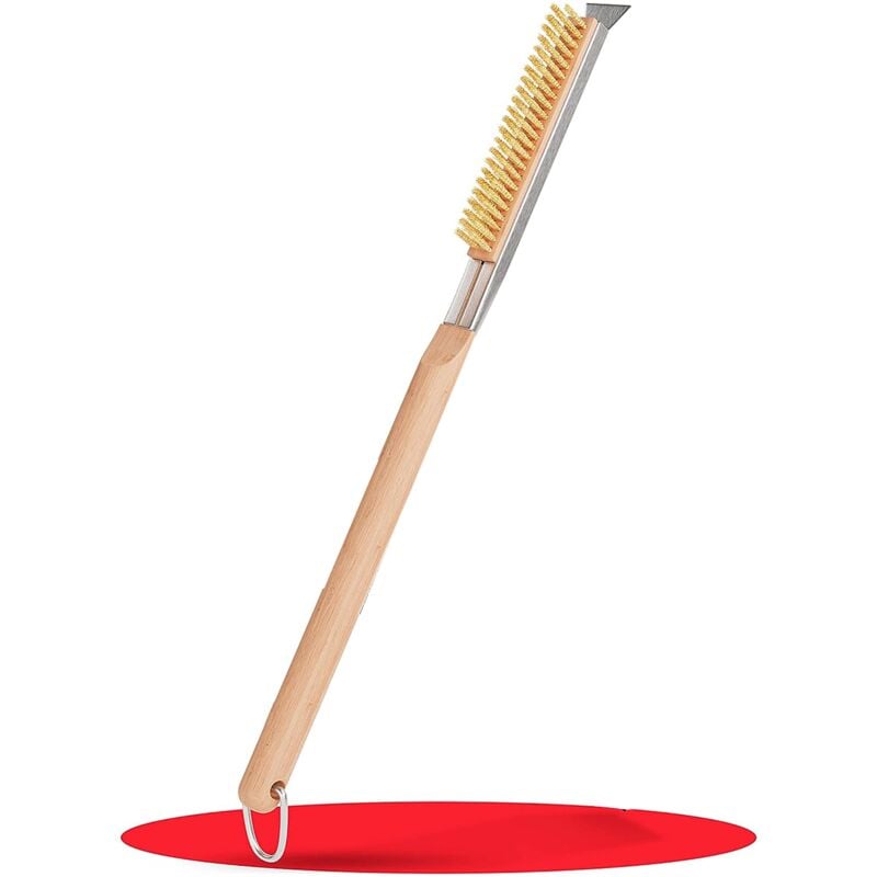 Pizzaofen- und Steinbürste mit Schaber, 53,3 cm – Reinigung zwischen jedem Backvorgang, langer Holzgriff, robust, einfach zu verwenden