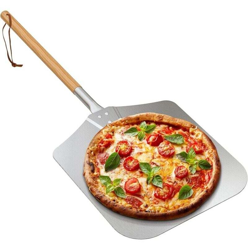 Pizzaschieber aus Metall mit Holzgriff für Innen- und Außenöfen, 30 x 35 cm (12 x 14 Zoll) groß, auch zum Backen von Brot und Kuchen geeignet, 71 cm