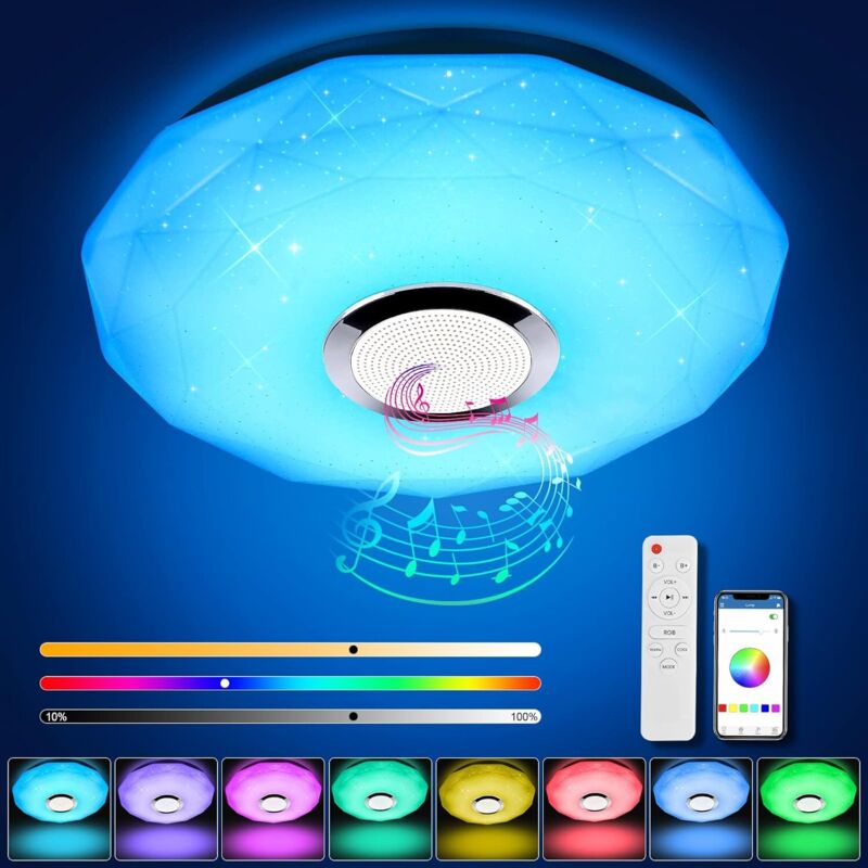 36W LED Deckenleuchte mit Bluetooth Lautsprecher, Deckenlampe mit Fernbedienung App Steuerung, Deckenleuchte für Wohnzimmer Schlafzimmer, IP44