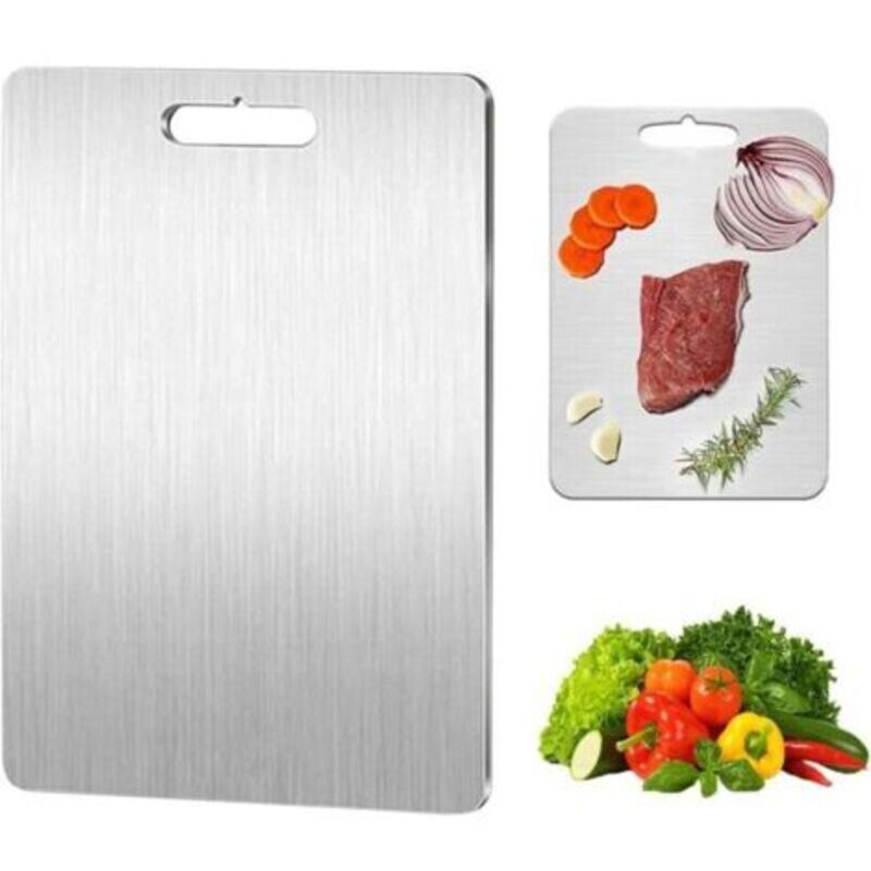 Titan-Schneidebrett – beidseitig Edelstahl – BPA-frei – für Küche, Fleisch, Brot, Gemüse, Obst (34 x 23 cm) INHHUB