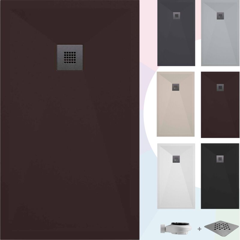 SOULBATH Duschwanne – Harz – Gelcoat – Glatte/Stein-Textur – Rutschfest – Farbe Schokolade - 160X70- Extra flach 3 cm. Standard