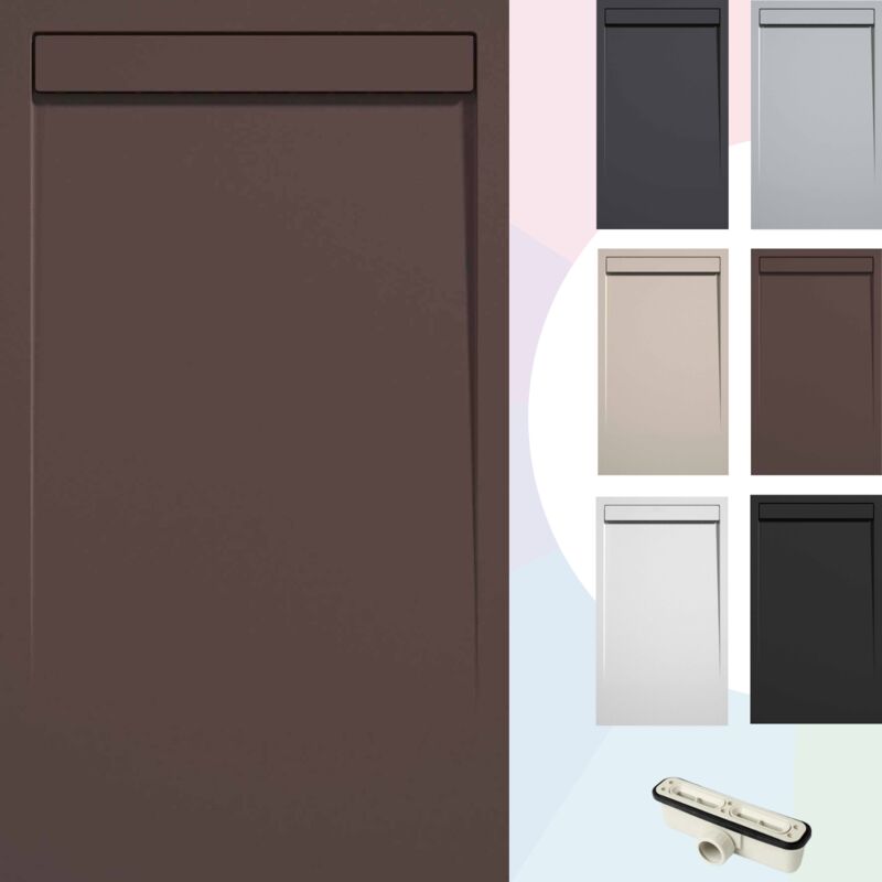 SOULBATH Duschwanne – Harz – Gelcoat – Glatte/Stein-Textur – Rutschfest – Farbe Schokolade 110x80 Extra plat 3Cm Minimalistisches Design