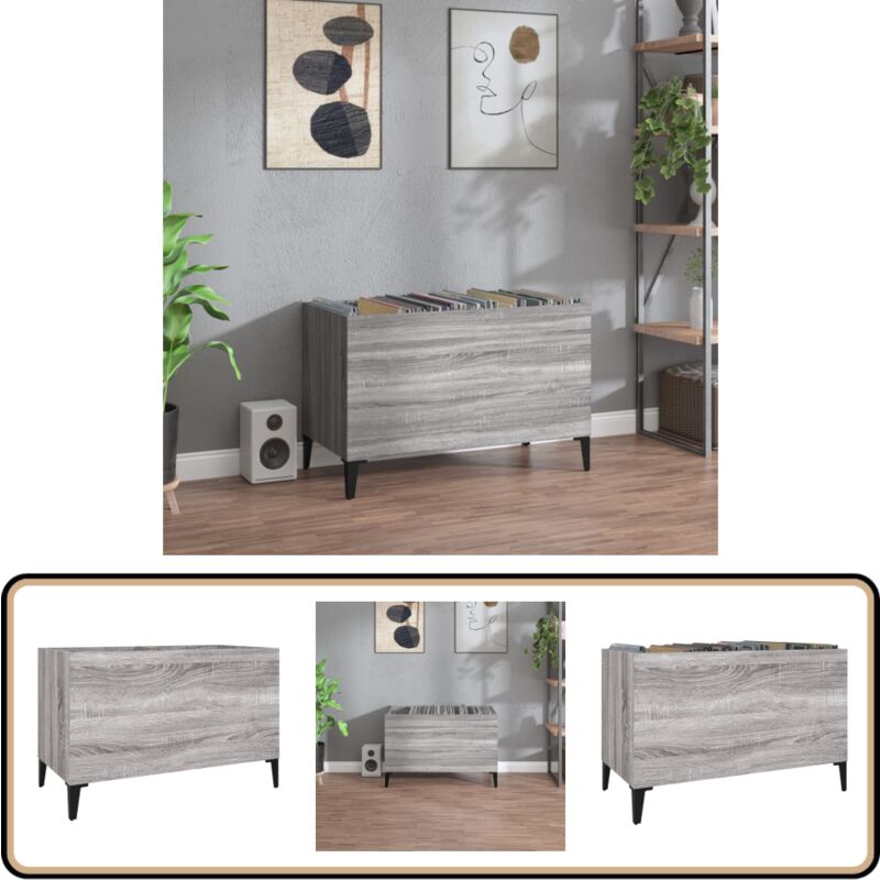Plattenschrank Grau Sonoma 74,5x38x48 cm Holzwerkstoff - Plattensammlung - Vinylregal - Plattenspieler Zubehör - Holzschreibtisch - Sideboard