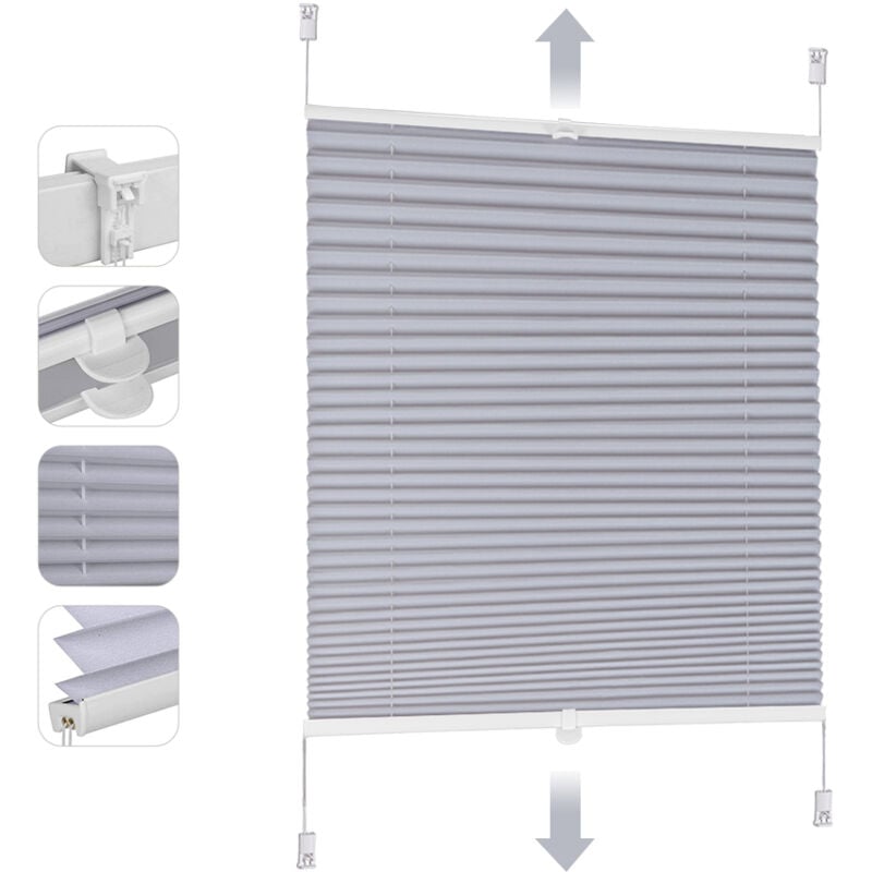 Plissee ohne Bohren Verdunkelung, Fenster Plissee Klemmfix Jalousie, Verspannt Blickdicht Sonnenschutz Fensterollo, Blaugrau, b x h: 40 x 130 cm