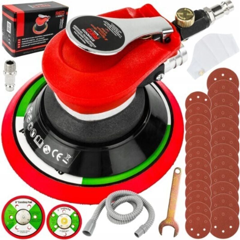 Pneumatischer Exzenterschleifer +2x Pad 125+150 mm und 24x Schleifpapier Druckluftschleifer Schleifmaschine Poliermaschine
