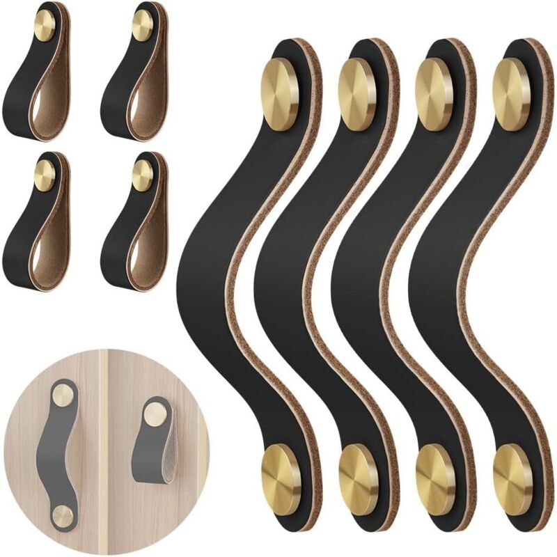 Möbelgriff aus Leder, 2 Stück, Türgriff aus Leder, Lochabstand 96 mm, Messing, Leder, Schranktürknauf, Schubladenknauf für Schränke, Kommoden, Küche,