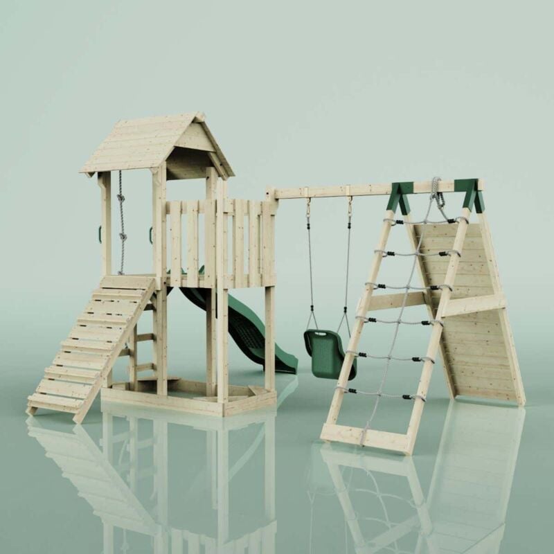 Spielturm Farö aus Holz in GrünBabyschaukel - Polarplay