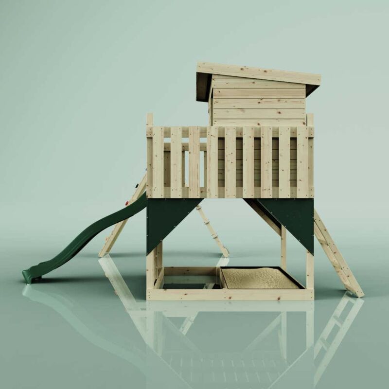 Spielturm Aksel aus Holz in GrünTrapezstange - Polarplay