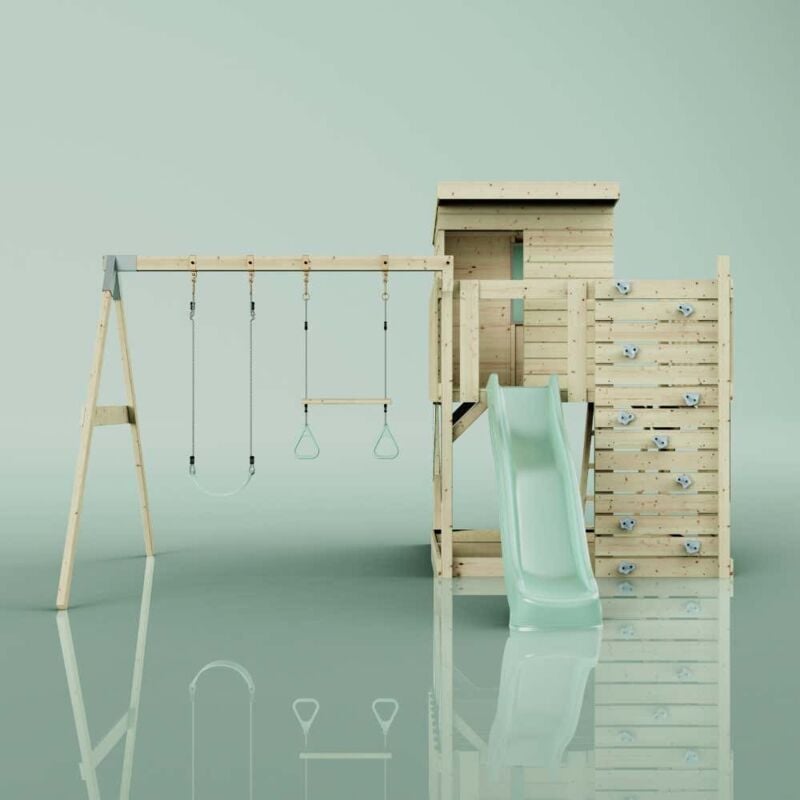 Spielturm Björn aus Holz in GrünTrapezstange - Polarplay