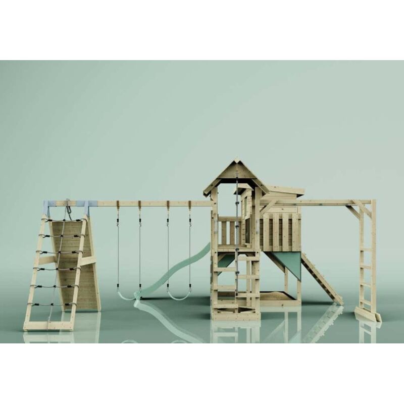 Spielturm Malin aus Holz in GrünKinderschaukel - Polarplay