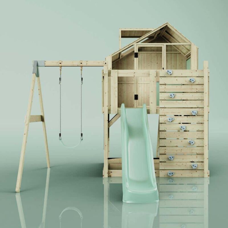 Spielturm Madita aus Holz in GrünKinderschaukel - Polarplay