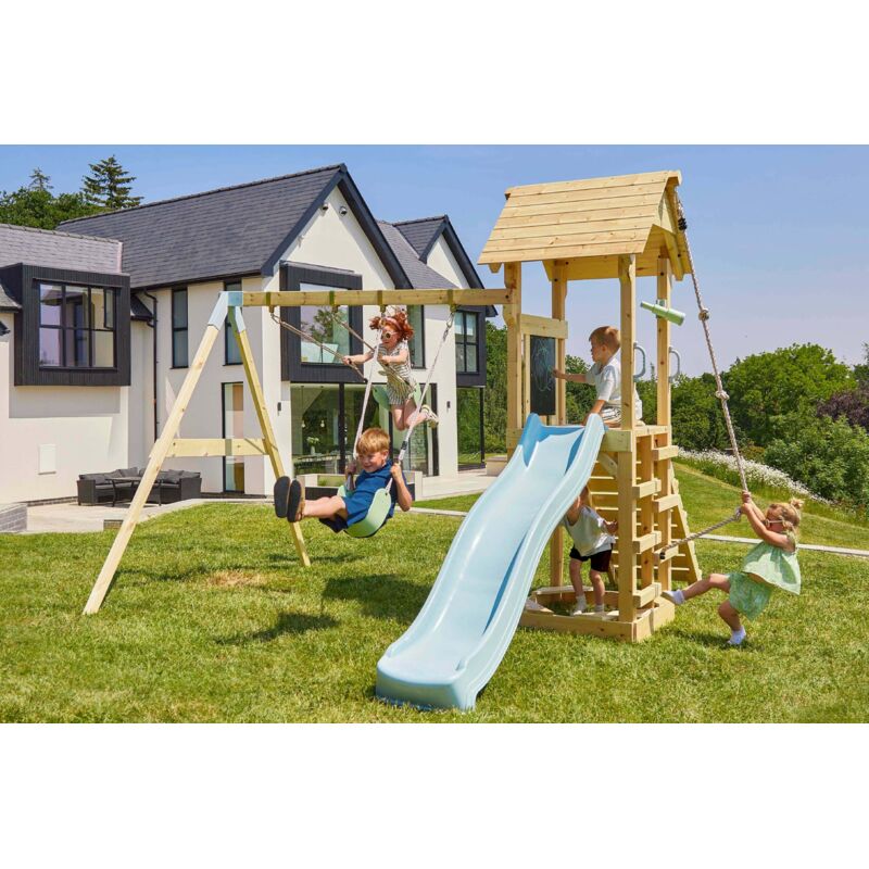 Spielturm Vimmerby aus Holz in BlauKinderschaukel - Polarplay