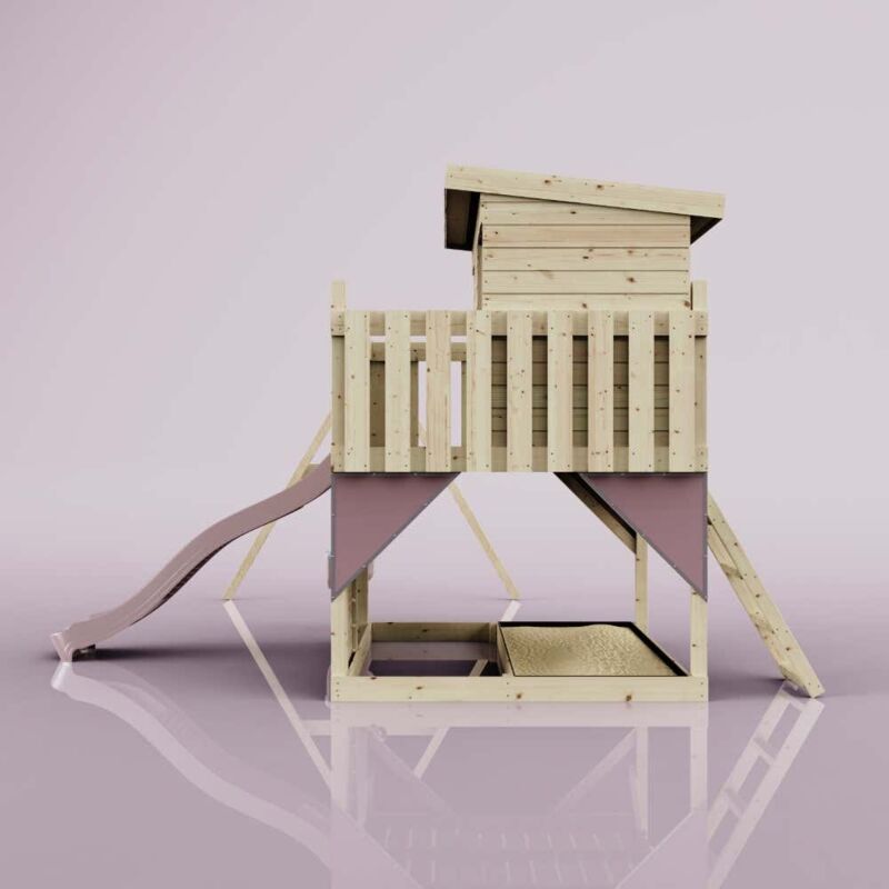 Spielturm Nils aus Holz in RosaBabyschaukel - Polarplay