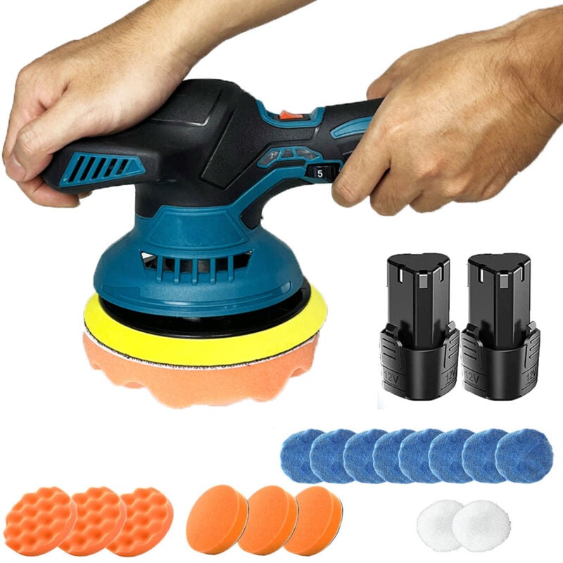 Polierer, 6-Zoll-Akku-Autopolierer, Schleifer, Puffer, elektrische Poliermaschine, Wachsmaschine, 6 Geschwindigkeiten, mit Pads + 2 x Akku + Ladegerät