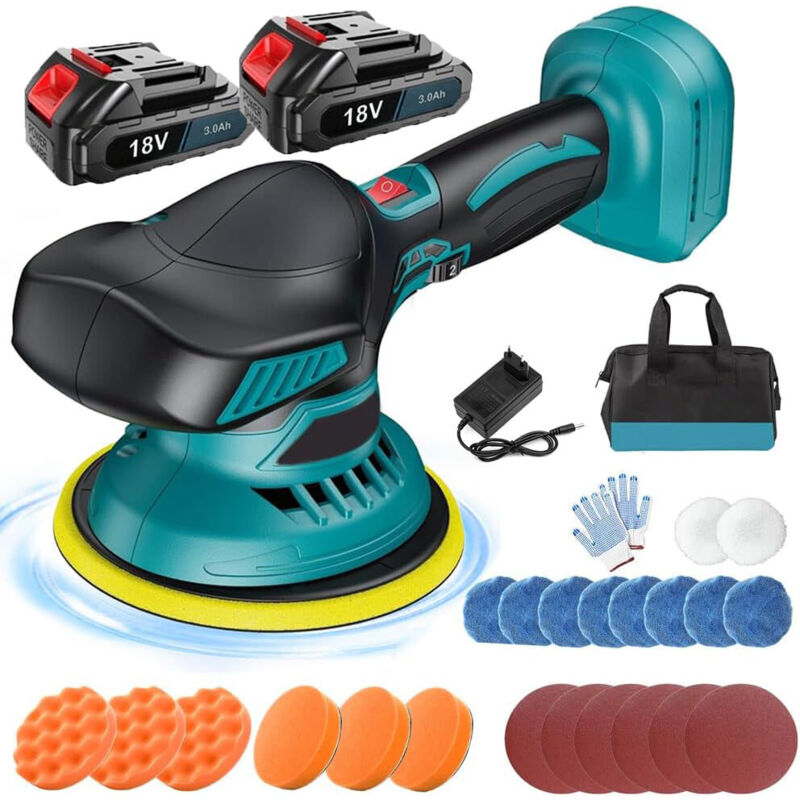 Poliermaschine, 6 'Akku-Elektroauto Polierpad für Metallwachs Holz Polieren und Reinigen, ausgestattet mit 2 3.0A Batterien und Ladegeräten,