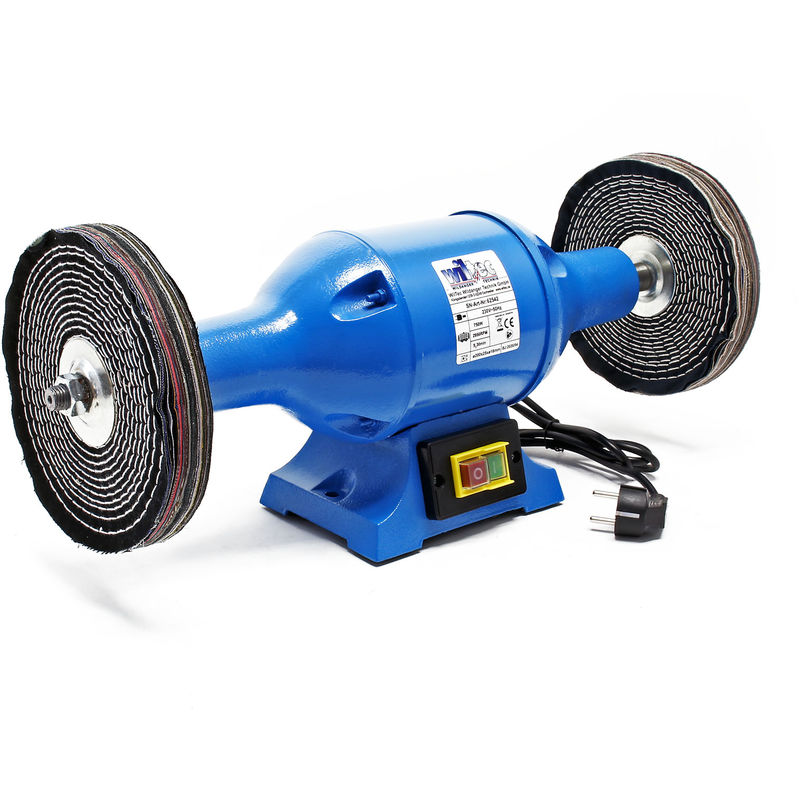 Poliermaschine 750W mit 2 Polierscheiben ø 200mm, 2950 U/min, Doppelschleifer mit robustem Gehäuse aus Guss und Standfuß - Wiltec