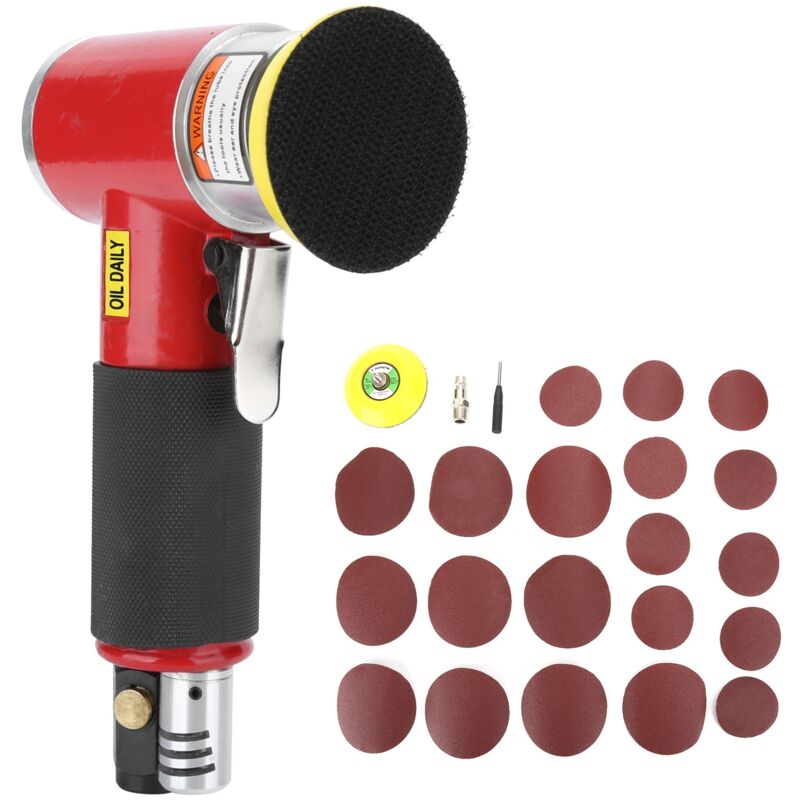 Poliermaschine zum Polieren von Metall, Kunststoff, Fliesen, Lack, Polier-/Schleifmaschine (2-3 Zoll Exzenter rot + 10 Stück Schleifpapier)