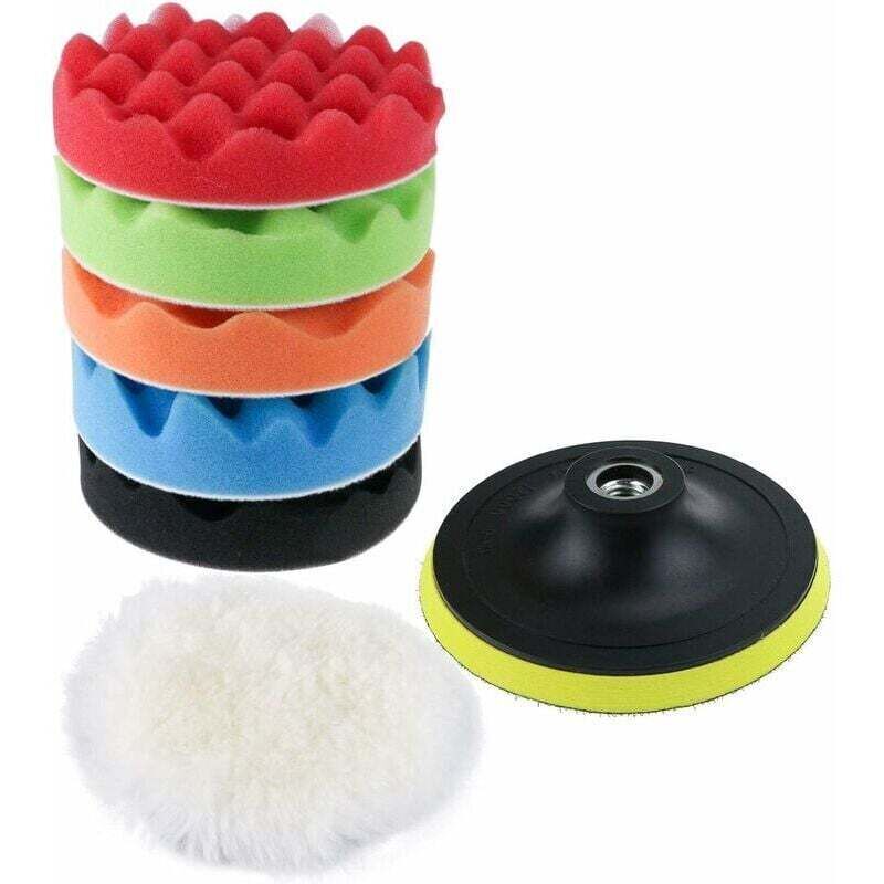 Polierschwamm-Set mit Bohrmaschinenadapter und Wollwachspads, Set mit 8 Polierpads für Auto, Poliermaschine und Wachs.