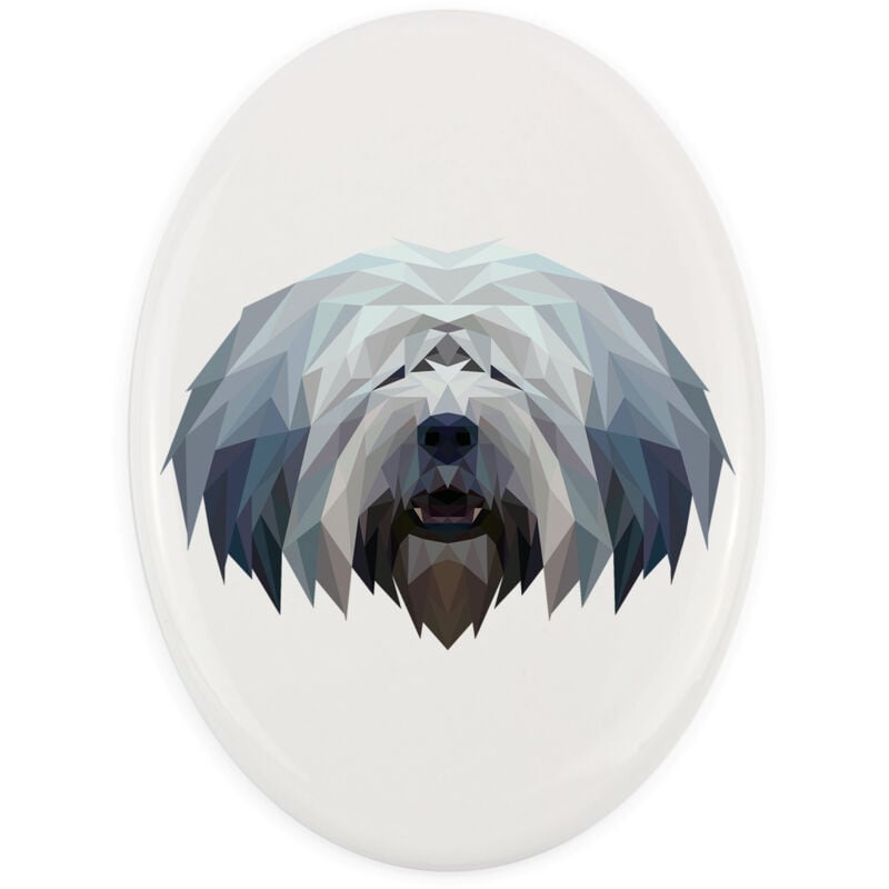 Polnischer Niederungshütehund, PON - ein Schild mit Foto und geometrischer Aufschrift von Art-Dog