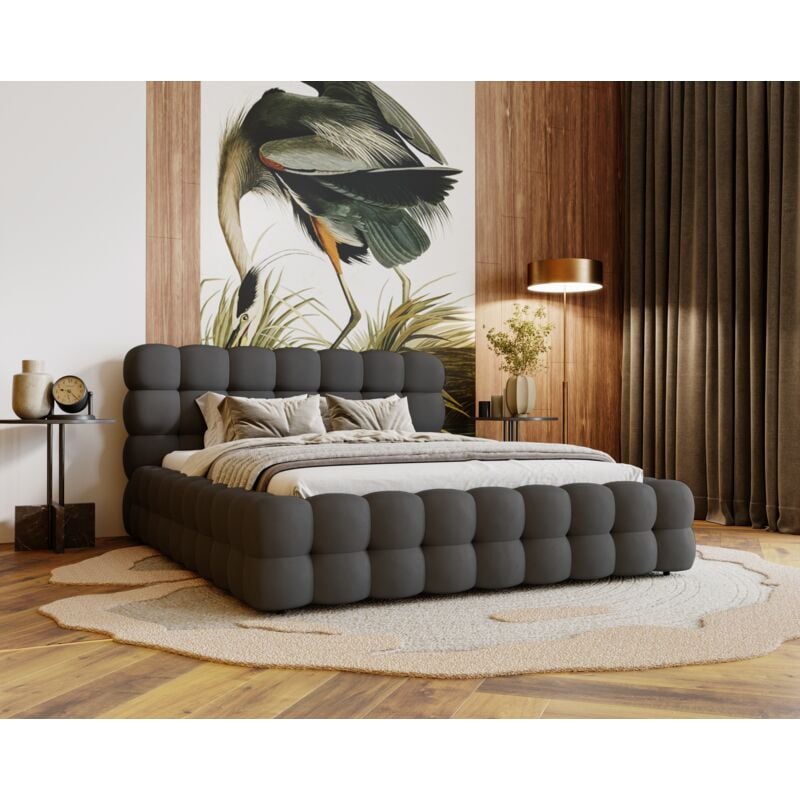 Polsterbett 140x200 Parlas Bis - Bett mit Bettkasten, Schaumstoff - Design Bett, Velvet stoff (Dunkelgrau - Amor Velvet 4321)