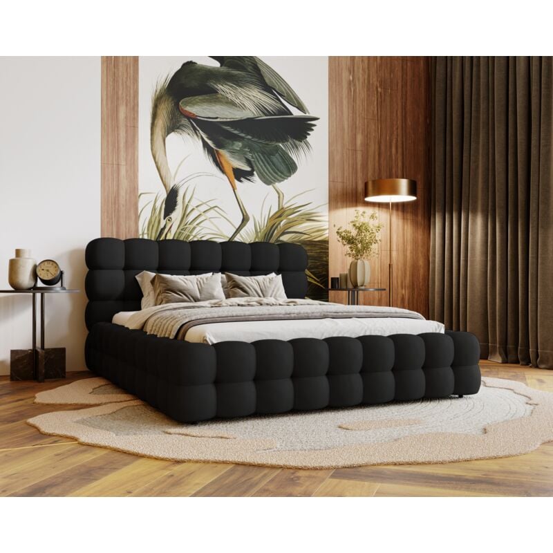 Polsterbett 200x200 Parlas Bis - Bett mit Bettkasten, Schaumstoff - Design Bett, Velvet stoff (Schwarz - Amor Velvet 4322)