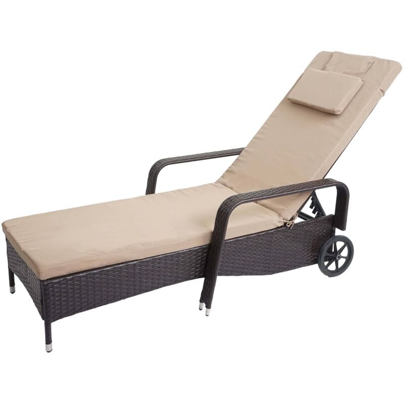 Hegele - Poly-Rattan Sonnenliege Cesena, Relaxliege Gartenliege Liege, Alu braun, Kissen beige