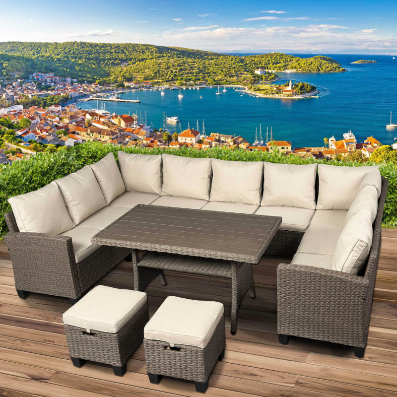 BRAST Gartenmöbel Set Family Braun/Cappuccino bis zu 11 Personen inkl. extra Dicke Kissen TÜV geprüft Outdoor Loungemöbel Sitzgruppe Essgruppe