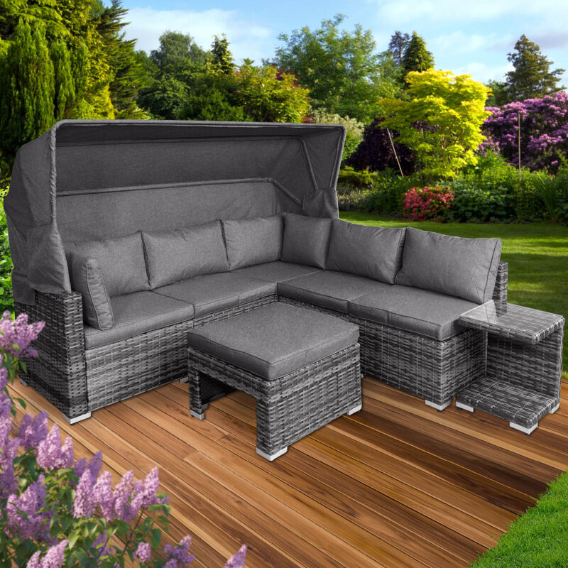 BRAST Sonneninsel Lounge Set Grau/Anthrazit 2-6 Personen 30 LEDs + Kissen 230cm Outdoor Gartenmöbel Loungemöbel Sitzgruppe Garnitur