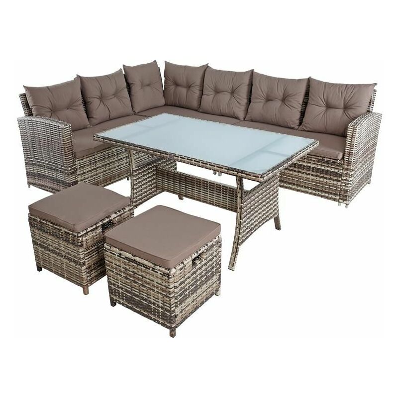 Estexo - Polyrattan Sitzgruppe Essgruppe Gartenmöbel Lounge Gartengarnitur Beige-Braun