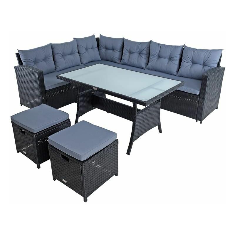 Polyrattan Sitzgruppe Essgruppe Gartenmöbel Set Lounge Gartengarnitur Schwarz