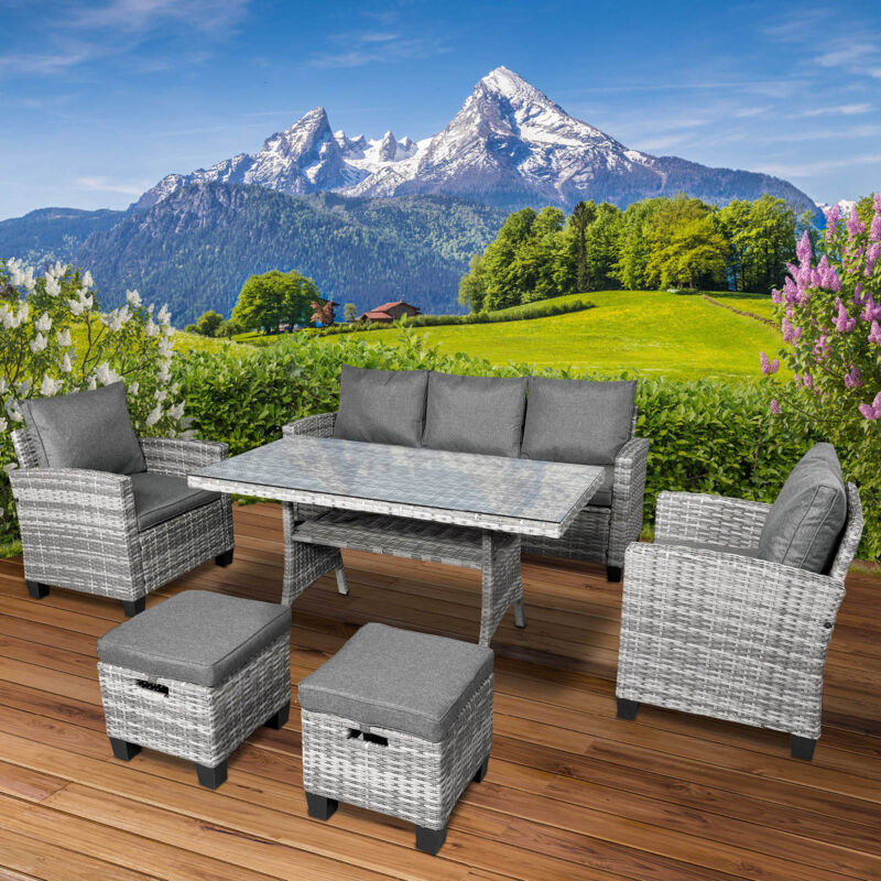 Gartenmöbel Set Delight Grau/Anthrazit bis zu 7 Personen inkl. extra Dicke Kissen tüv geprüft Outdoor Loungemöbel Sitzgruppe Essgruppe Garnitur