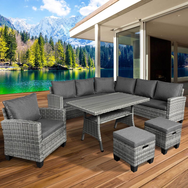 Gartenmöbel Set Hacienda Grau/Anthrazit bis zu 10 Personen inkl. Kissen & Abdeckung tüv geprüft Outdoor Loungemöbel Sitzgruppe Essgruppe Garnitur