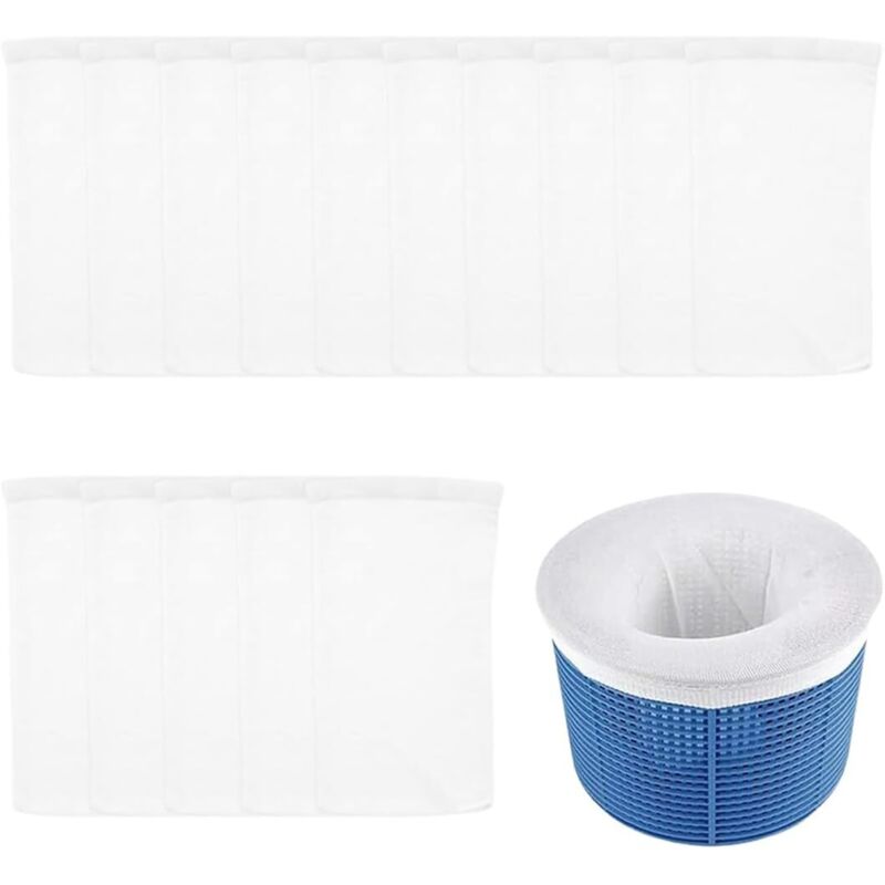 Pool-Skimmer-Socken, 15er-Pack, verstellbarer Korb, universeller wiederverwendbarer Nylonfilter, zum Auffangen von Blättern, Haaren, Gras und Nadeln