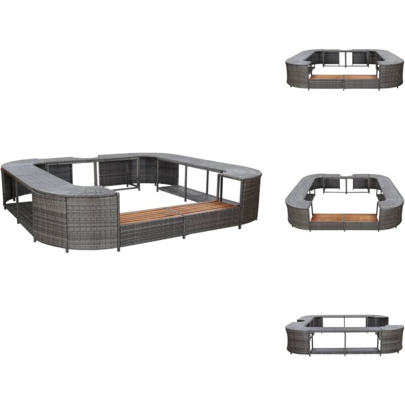 Pool- & Whirlpool-Zubehör - Living Whirlpool-Umrandung Quadratisch Grau 268x268x55 cm Poly Rattan