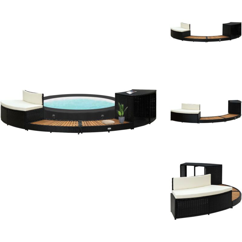 Pool- & Whirlpool-Zubehör - Living Whirlpool-Umrandung Schwarz Poly Rattan & Massivholz Akazie