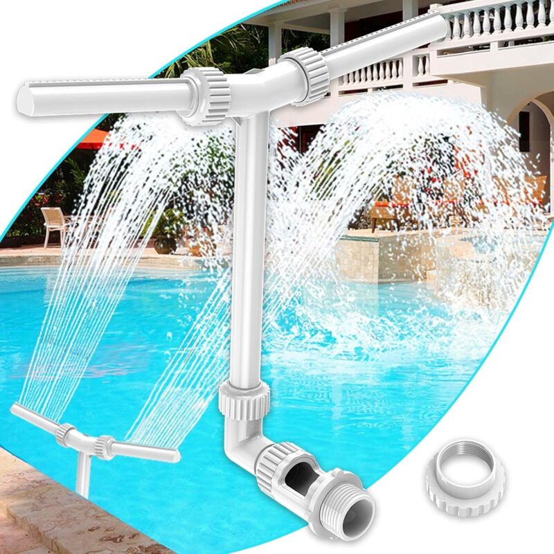 Poolbrunnen, Dual Jet Poolzubehör für oberirdische/eingelassene Pools, 2-in-1 verstellbarer Poolbrunnen für oberirdische Pools, Gartenbewässerung im